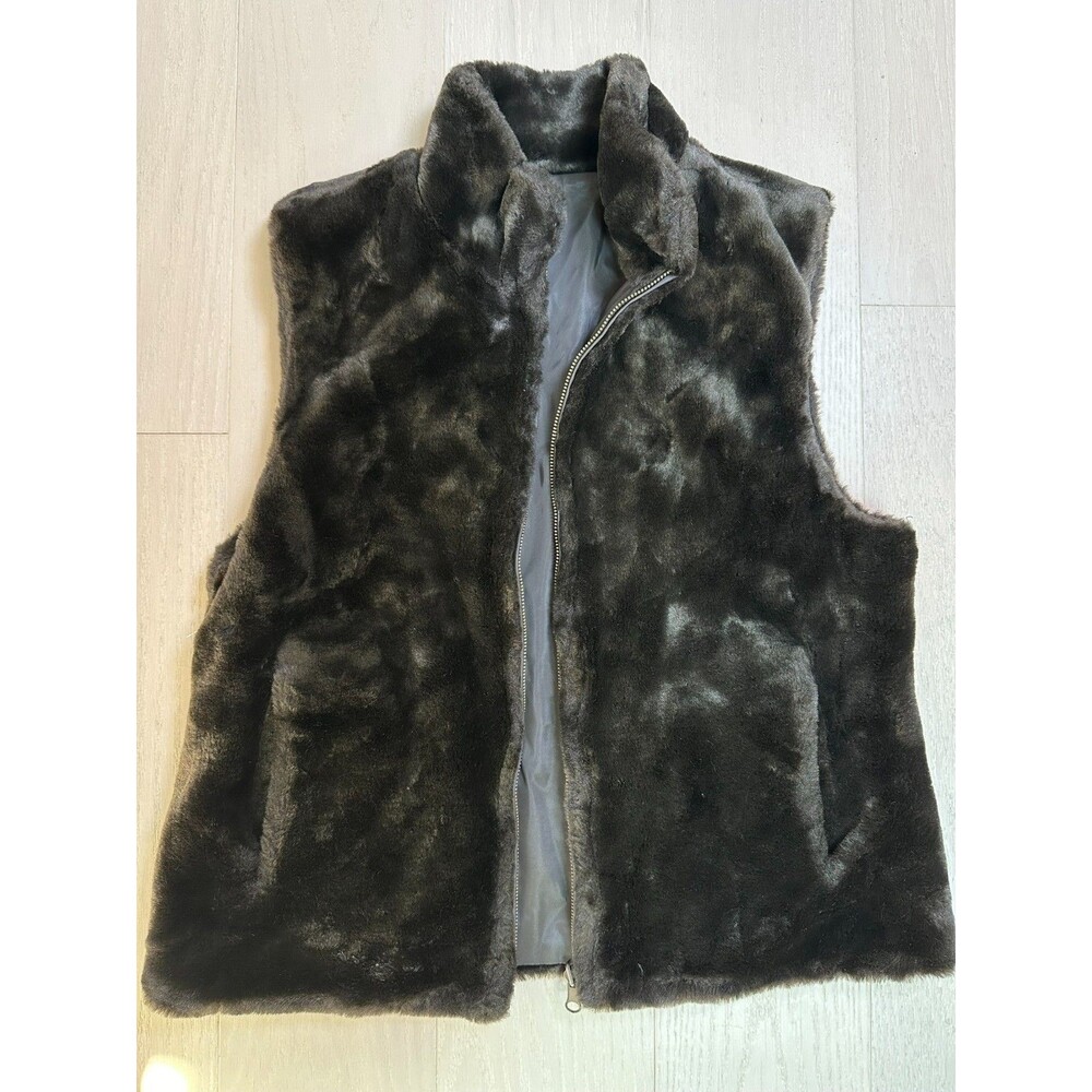 Reversible Faux Fur Vest Vintage Blassport Y2K Mob Wife Cozy Shearling Layer S